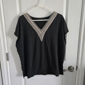 Gray Crochet V-Neck Shirt